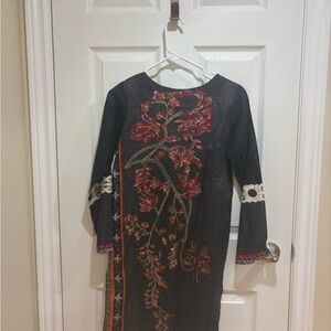 Elegant Black and Red Floral Kurta